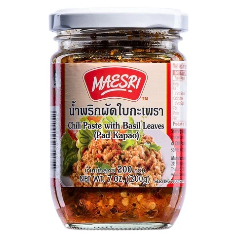 Chili paste with basil leaves